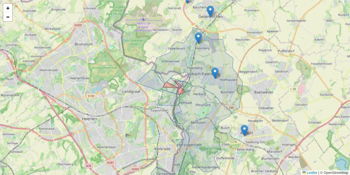 Karte des Postleitzahlen Bereichs  und der umliegenden Postleitzahlen in Deutschland