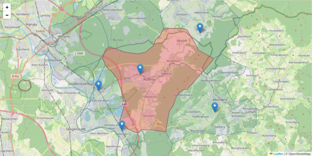 Karte des Postleitzahlen Bereichs  und der umliegenden Postleitzahlen in Deutschland