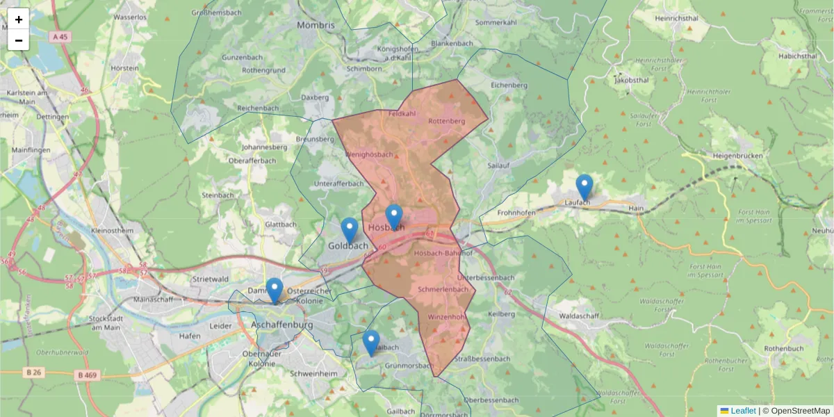 Karte des Postleitzahlen Bereichs  und der umliegenden Postleitzahlen in Deutschland