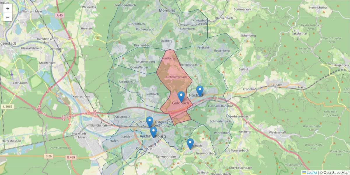 Karte des Postleitzahlen Bereichs  und der umliegenden Postleitzahlen in Deutschland