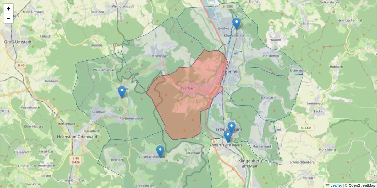 Karte des Postleitzahlen Bereichs  und der umliegenden Postleitzahlen in Deutschland