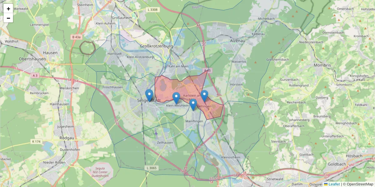 Karte des Postleitzahlen Bereichs  und der umliegenden Postleitzahlen in Deutschland