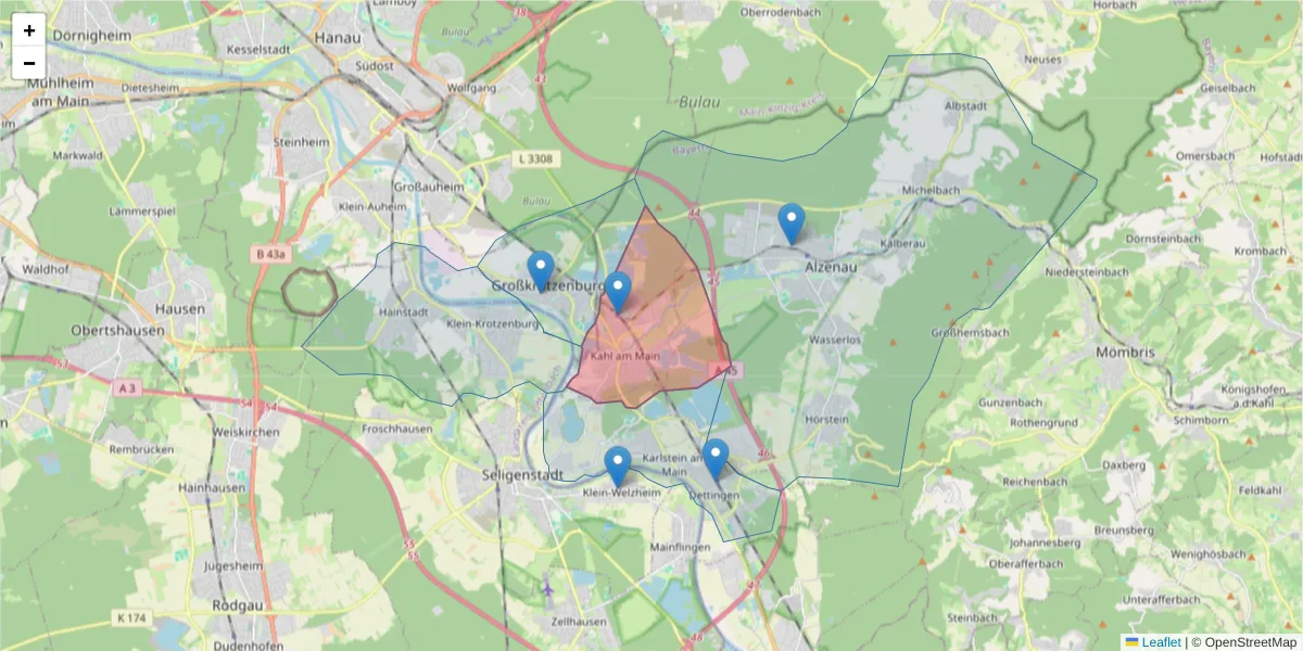 Karte des Postleitzahlen Bereichs  und der umliegenden Postleitzahlen in Deutschland