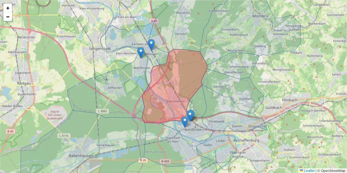 Karte des Postleitzahlen Bereichs  und der umliegenden Postleitzahlen in Deutschland