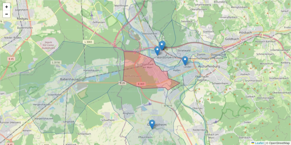 Karte des Postleitzahlen Bereichs  und der umliegenden Postleitzahlen in Deutschland