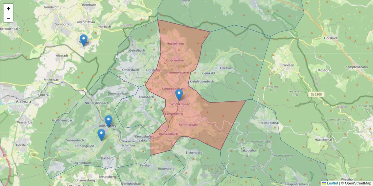 Karte des Postleitzahlen Bereichs  und der umliegenden Postleitzahlen in Deutschland