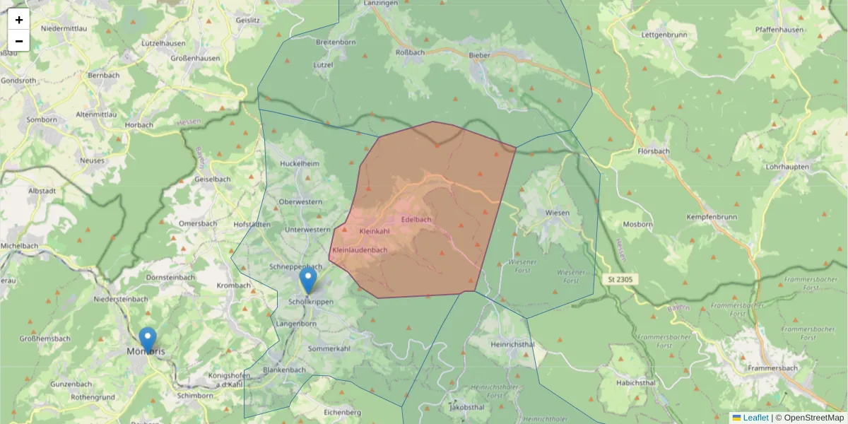 Karte des Postleitzahlen Bereichs  und der umliegenden Postleitzahlen in Deutschland