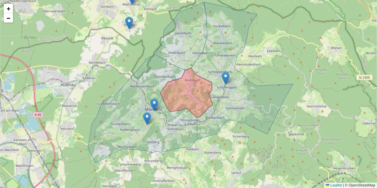Karte des Postleitzahlen Bereichs  und der umliegenden Postleitzahlen in Deutschland
