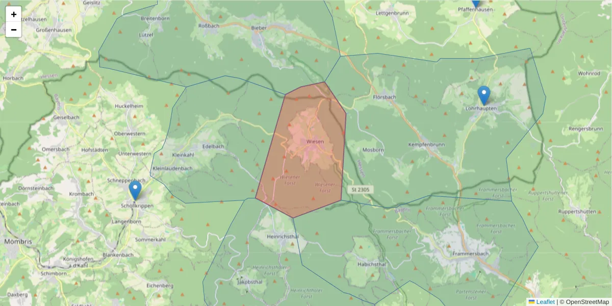 Karte des Postleitzahlen Bereichs  und der umliegenden Postleitzahlen in Deutschland