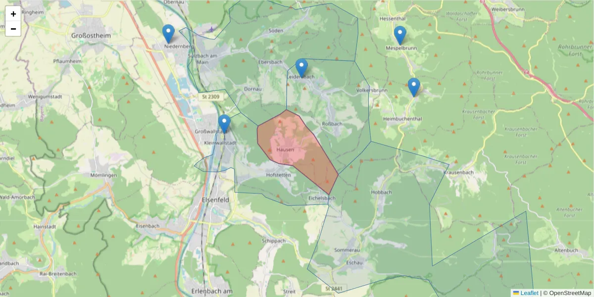 Karte des Postleitzahlen Bereichs  und der umliegenden Postleitzahlen in Deutschland
