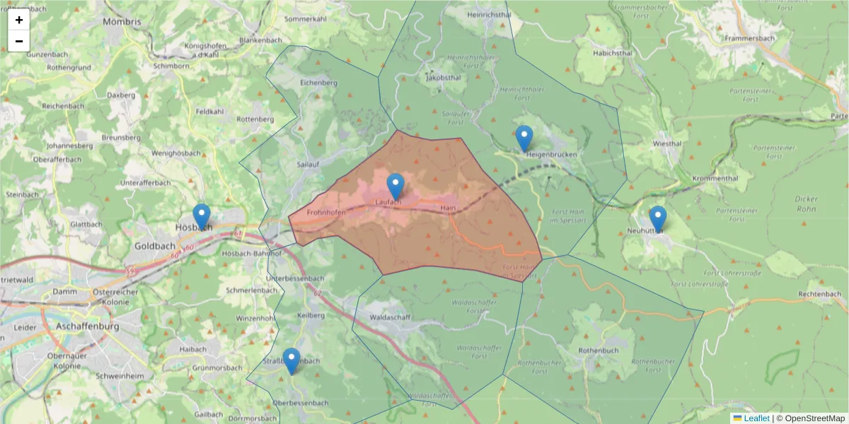 Karte des Postleitzahlen Bereichs  und der umliegenden Postleitzahlen in Deutschland