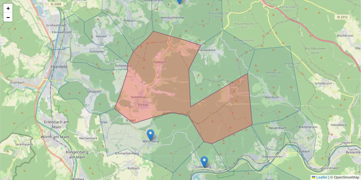 Karte des Postleitzahlen Bereichs  und der umliegenden Postleitzahlen in Deutschland