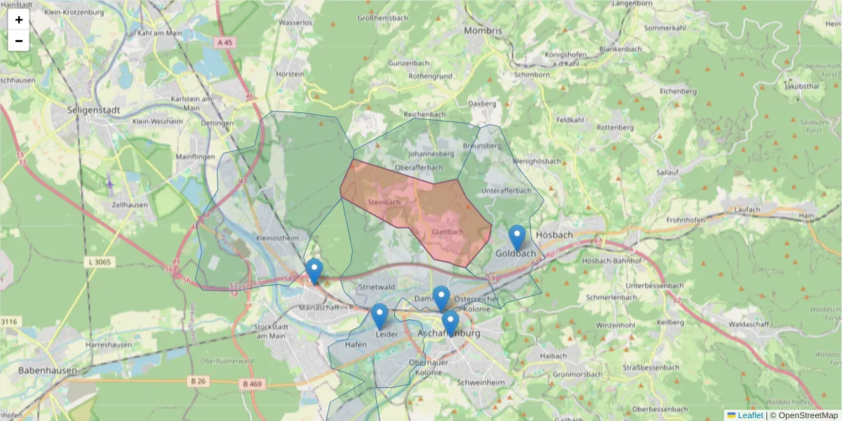 Karte des Postleitzahlen Bereichs  und der umliegenden Postleitzahlen in Deutschland