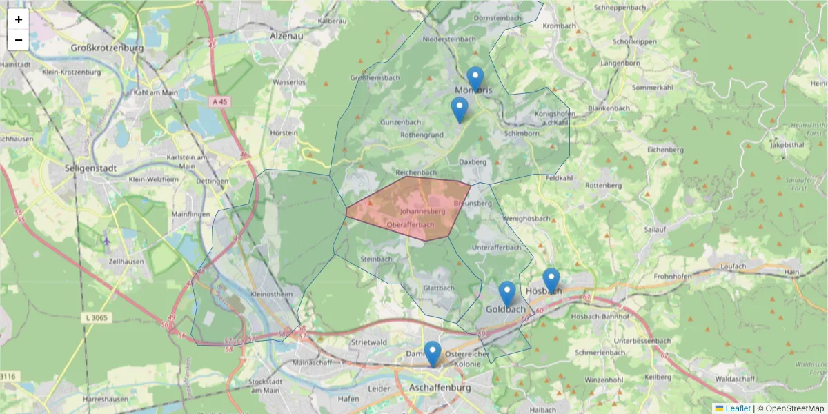 Karte des Postleitzahlen Bereichs  und der umliegenden Postleitzahlen in Deutschland