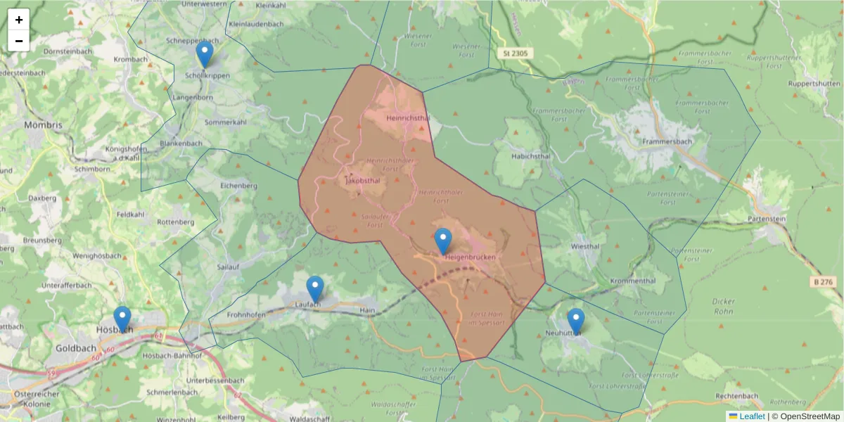 Karte des Postleitzahlen Bereichs  und der umliegenden Postleitzahlen in Deutschland