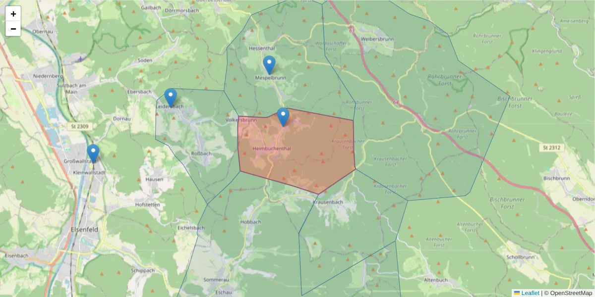 Karte des Postleitzahlen Bereichs  und der umliegenden Postleitzahlen in Deutschland