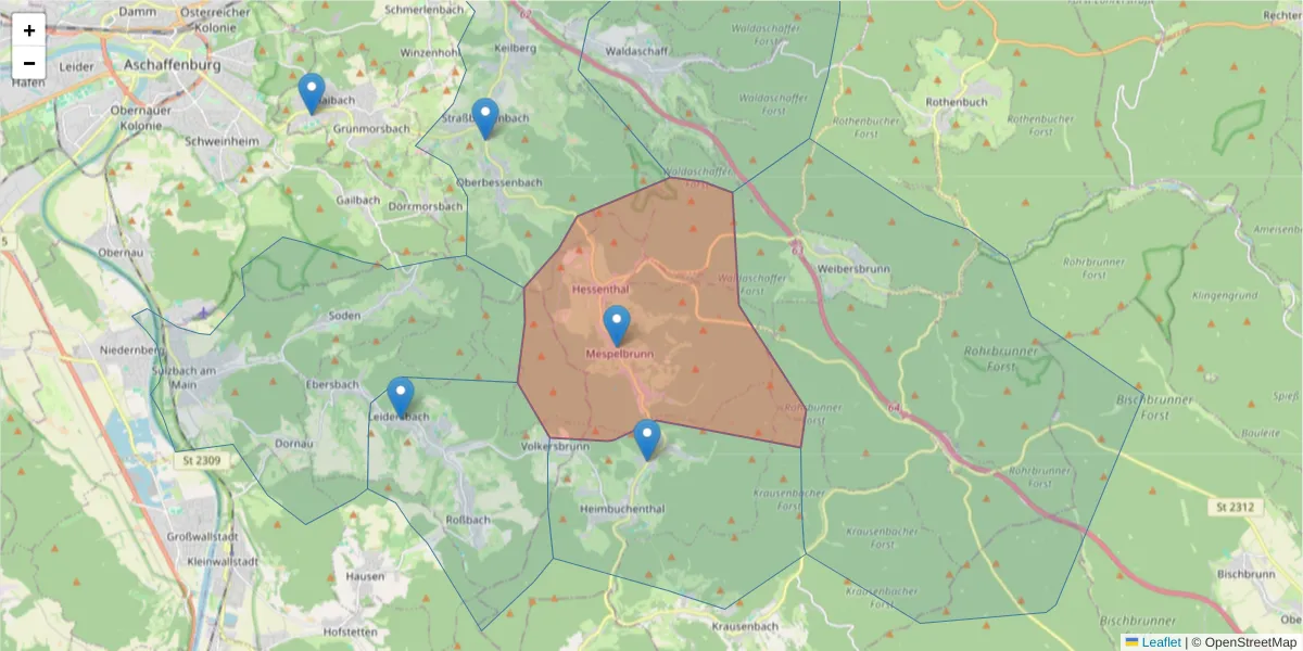 Karte des Postleitzahlen Bereichs  und der umliegenden Postleitzahlen in Deutschland