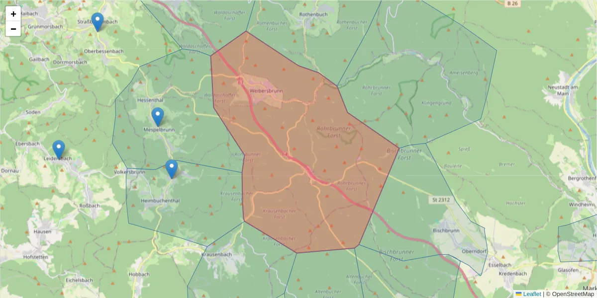 Karte des Postleitzahlen Bereichs  und der umliegenden Postleitzahlen in Deutschland