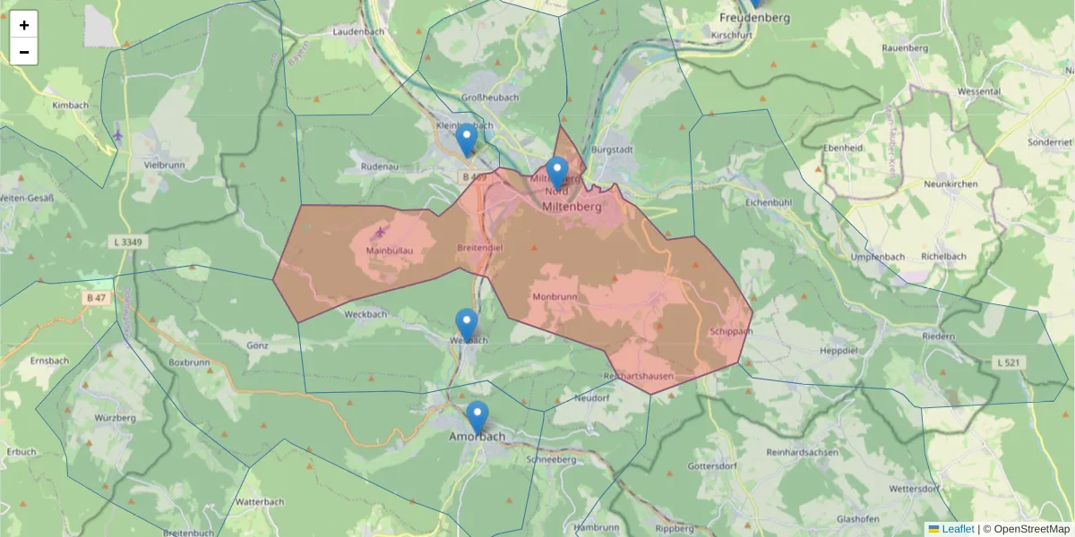 Karte des Postleitzahlen Bereichs  und der umliegenden Postleitzahlen in Deutschland