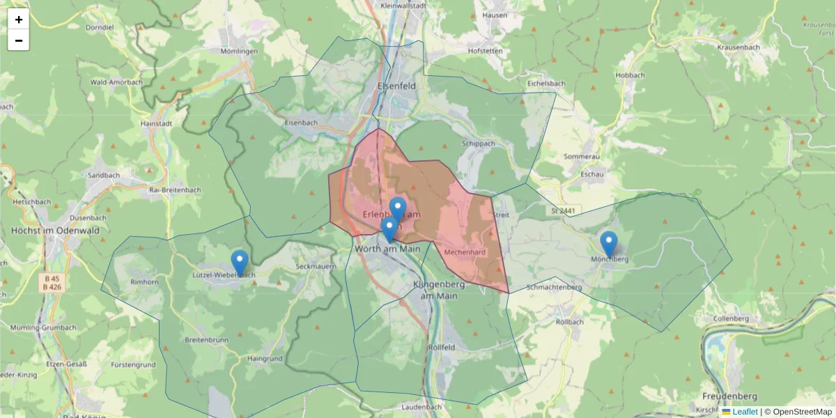 Karte des Postleitzahlen Bereichs  und der umliegenden Postleitzahlen in Deutschland