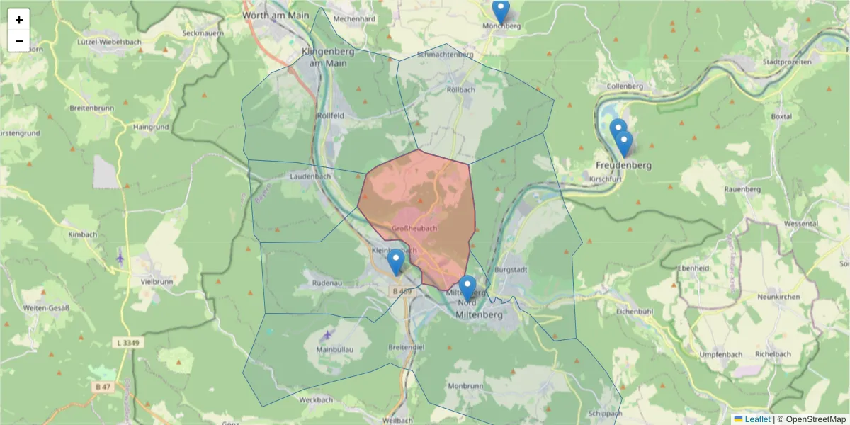 Karte des Postleitzahlen Bereichs  und der umliegenden Postleitzahlen in Deutschland