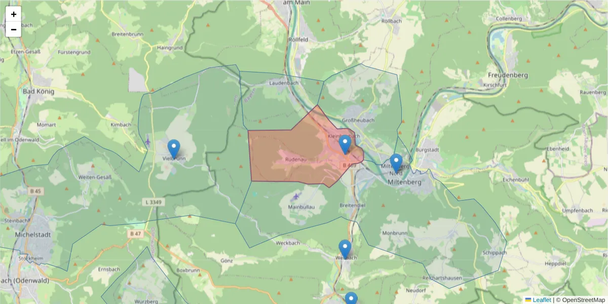 Karte des Postleitzahlen Bereichs  und der umliegenden Postleitzahlen in Deutschland