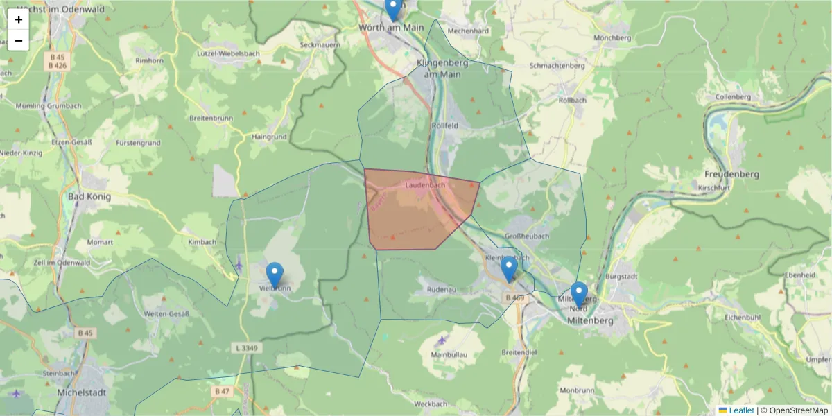 Karte des Postleitzahlen Bereichs  und der umliegenden Postleitzahlen in Deutschland