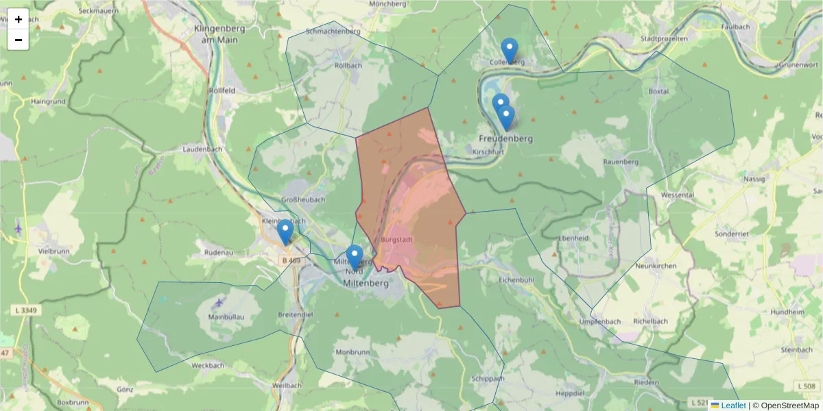 Karte des Postleitzahlen Bereichs  und der umliegenden Postleitzahlen in Deutschland