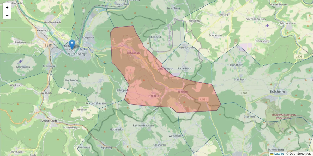 Karte des Postleitzahlen Bereichs  und der umliegenden Postleitzahlen in Deutschland