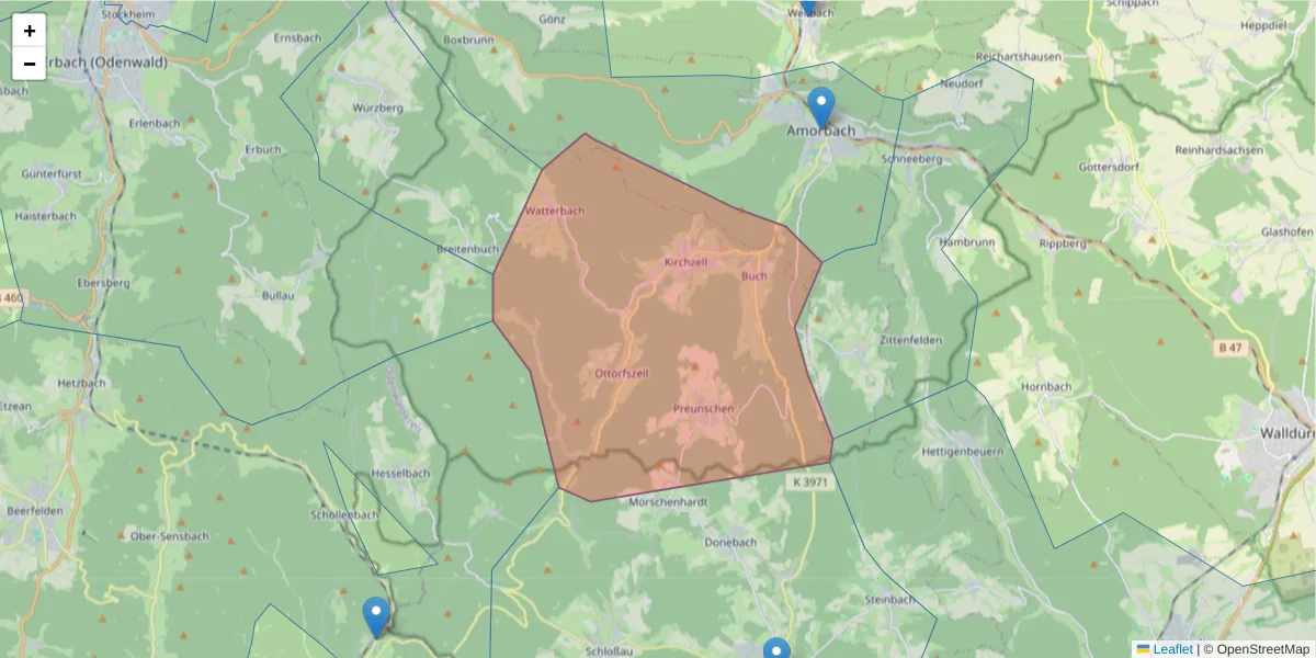 Karte des Postleitzahlen Bereichs  und der umliegenden Postleitzahlen in Deutschland