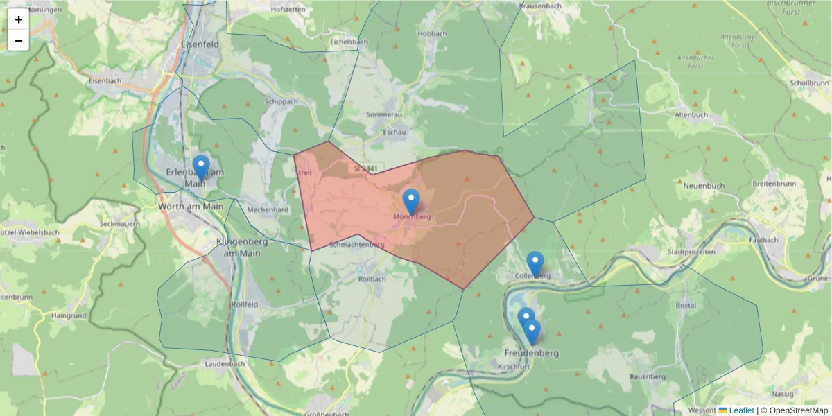 Karte des Postleitzahlen Bereichs  und der umliegenden Postleitzahlen in Deutschland