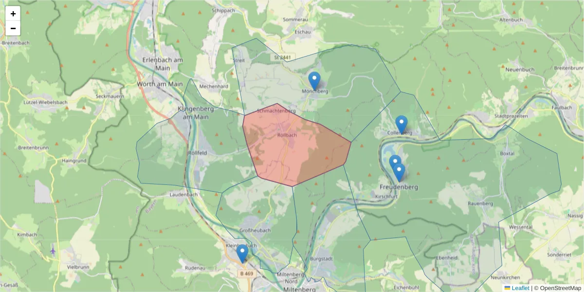 Karte des Postleitzahlen Bereichs  und der umliegenden Postleitzahlen in Deutschland