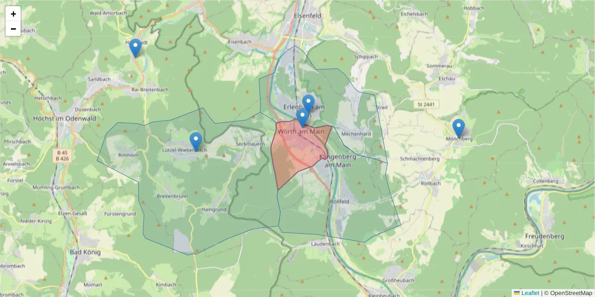 Karte des Postleitzahlen Bereichs  und der umliegenden Postleitzahlen in Deutschland