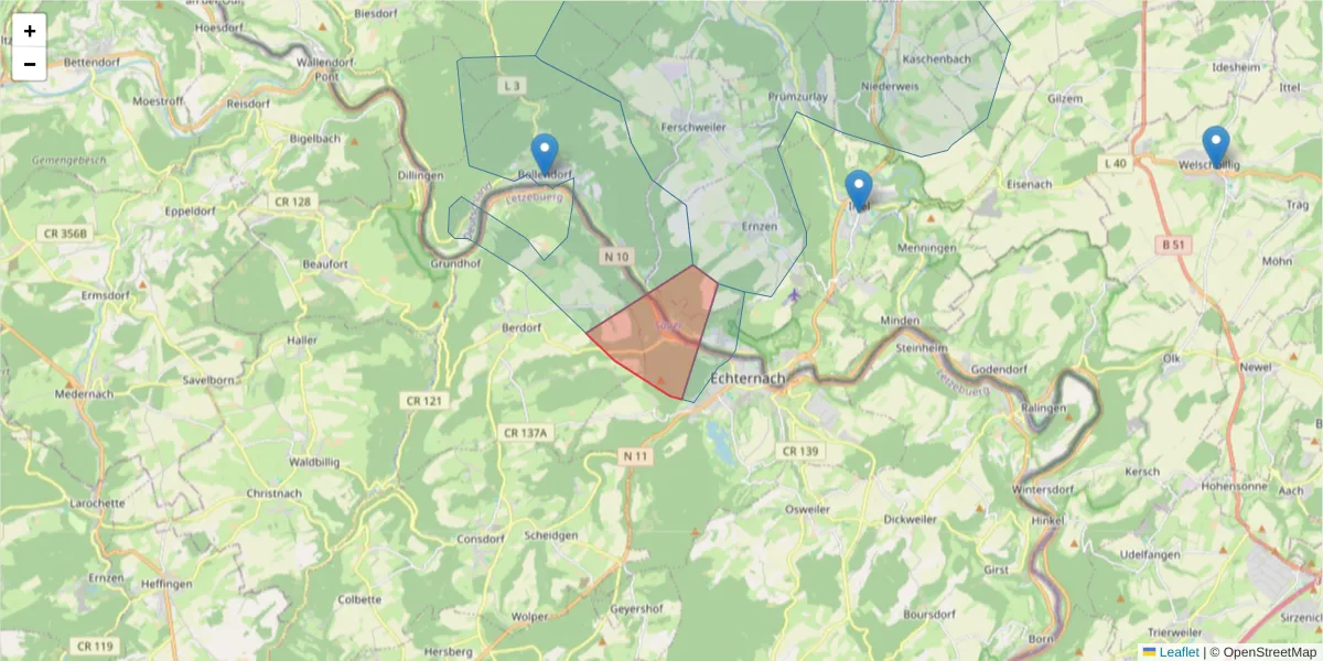 Karte des Postleitzahlen Bereichs  und der umliegenden Postleitzahlen in Deutschland