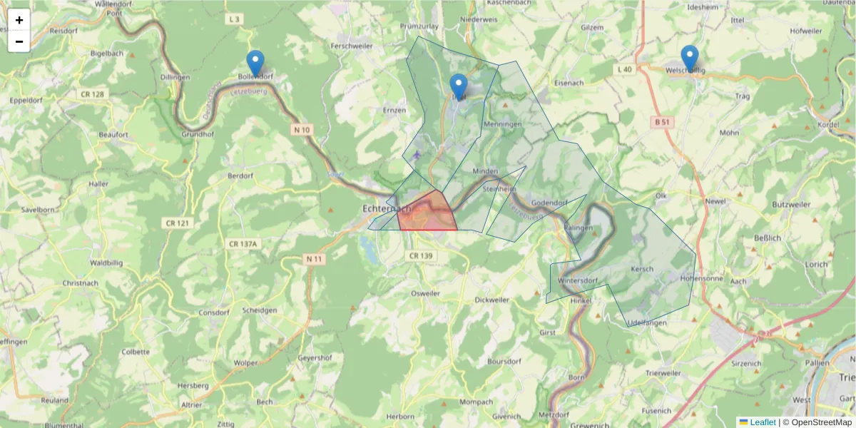 Karte des Postleitzahlen Bereichs  und der umliegenden Postleitzahlen in Deutschland