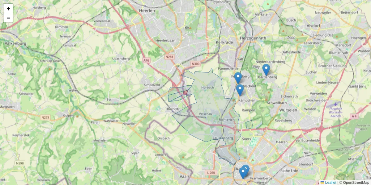 Karte des Postleitzahlen Bereichs  und der umliegenden Postleitzahlen in Deutschland