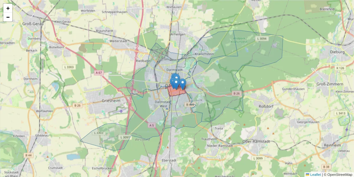 Karte des Postleitzahlen Bereichs  und der umliegenden Postleitzahlen in Deutschland