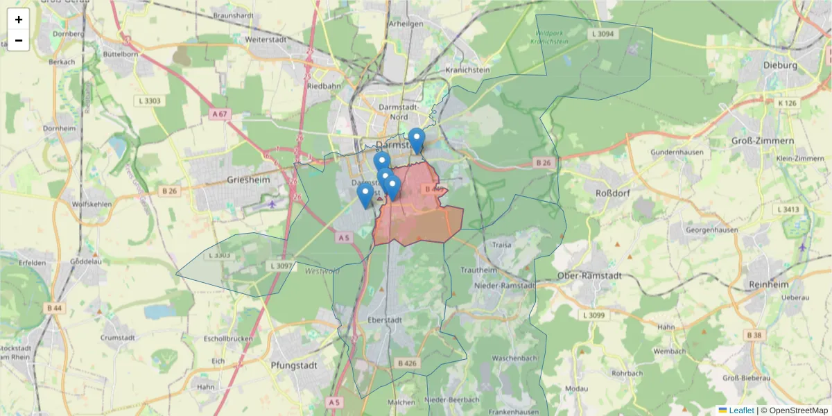 Karte des Postleitzahlen Bereichs  und der umliegenden Postleitzahlen in Deutschland