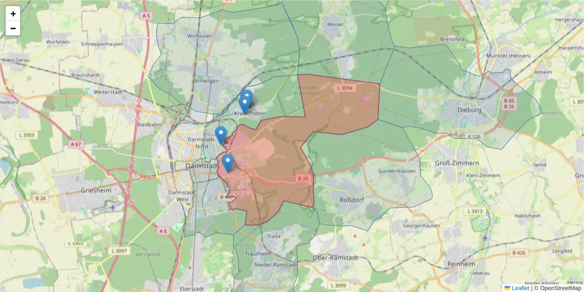 Karte des Postleitzahlen Bereichs  und der umliegenden Postleitzahlen in Deutschland