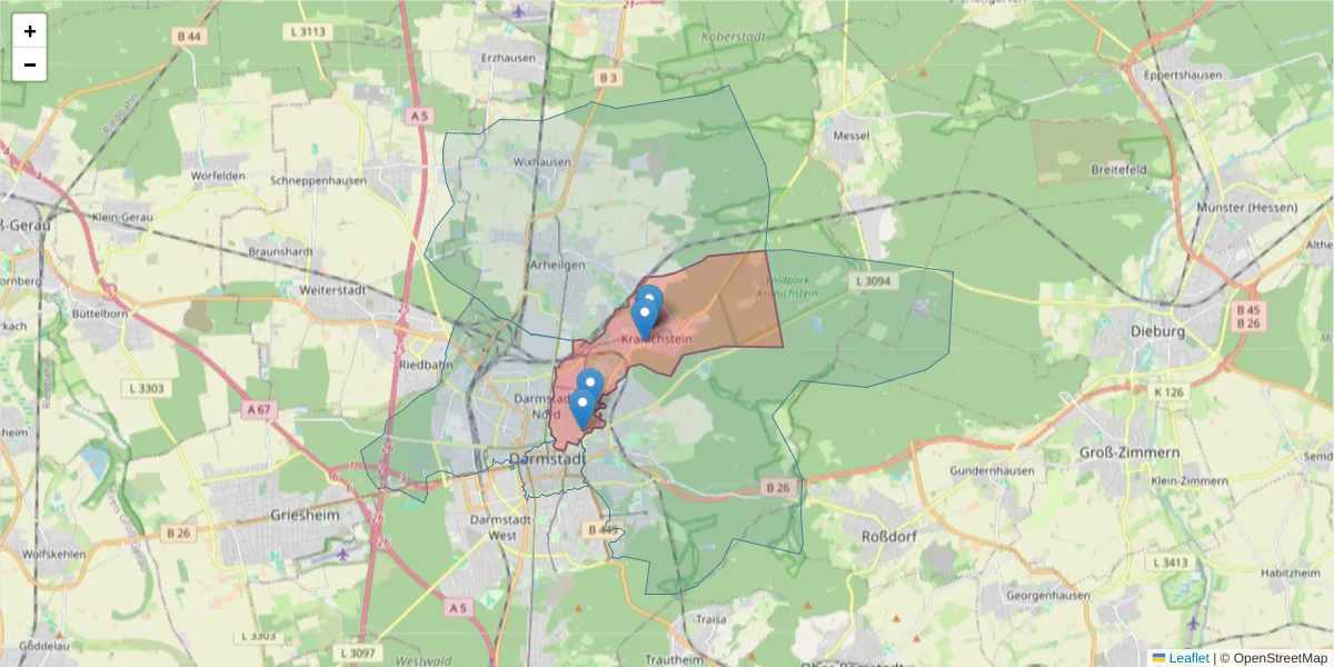 Karte des Postleitzahlen Bereichs  und der umliegenden Postleitzahlen in Deutschland
