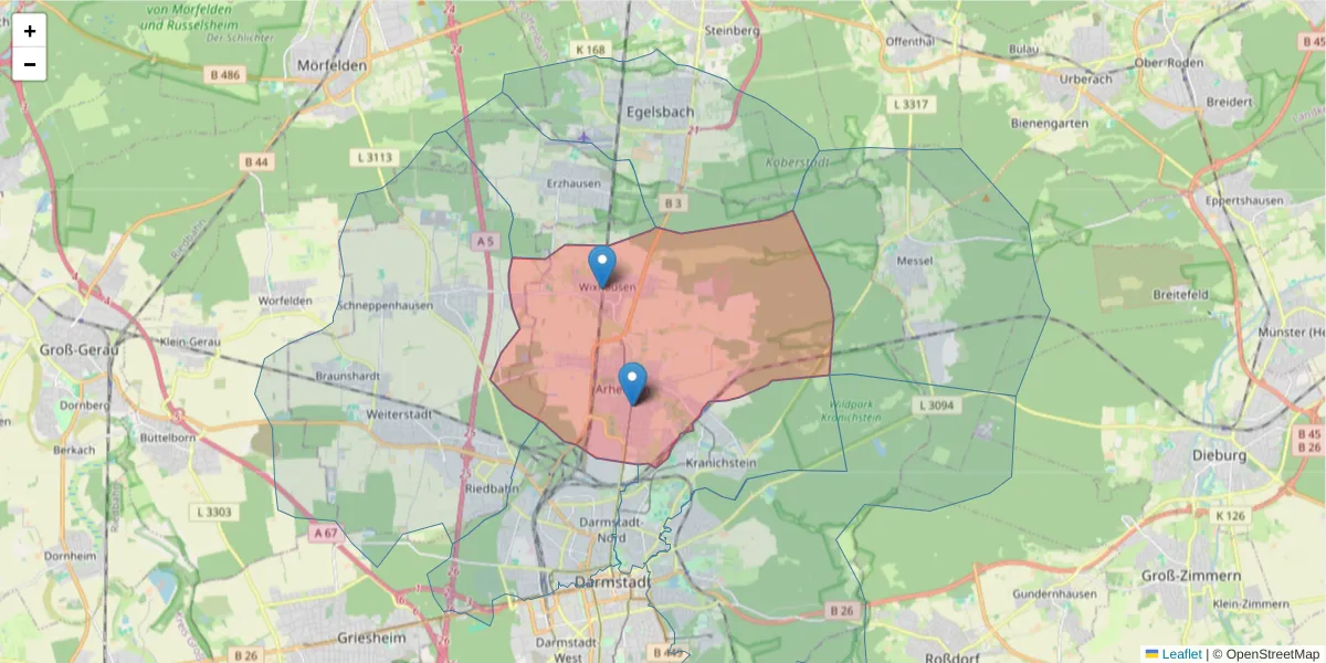 Karte des Postleitzahlen Bereichs  und der umliegenden Postleitzahlen in Deutschland