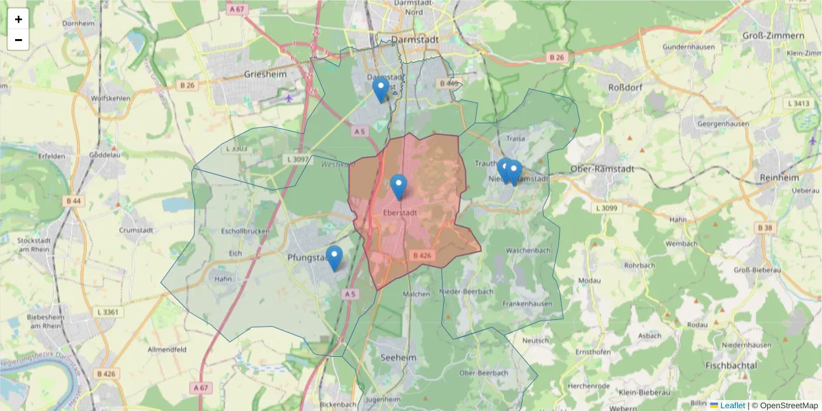 Karte des Postleitzahlen Bereichs  und der umliegenden Postleitzahlen in Deutschland