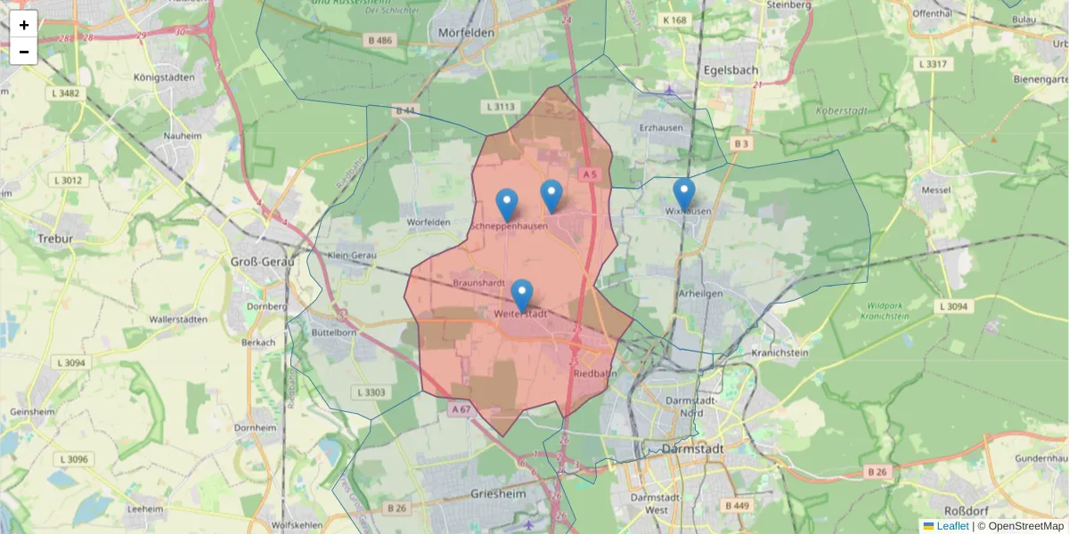 Karte des Postleitzahlen Bereichs  und der umliegenden Postleitzahlen in Deutschland