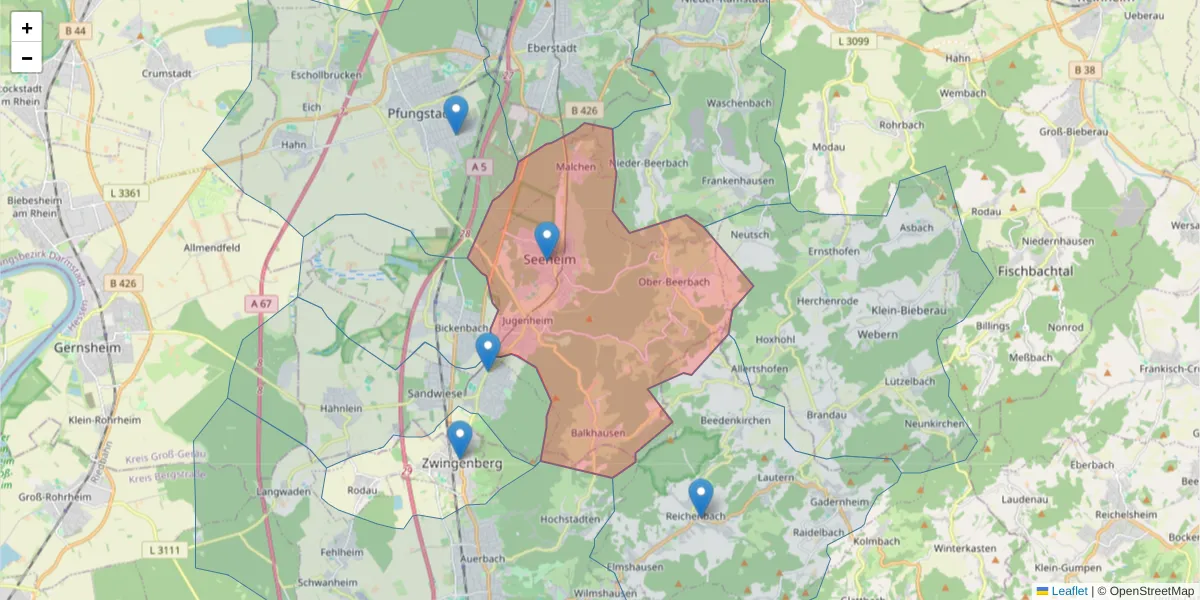 Karte des Postleitzahlen Bereichs  und der umliegenden Postleitzahlen in Deutschland