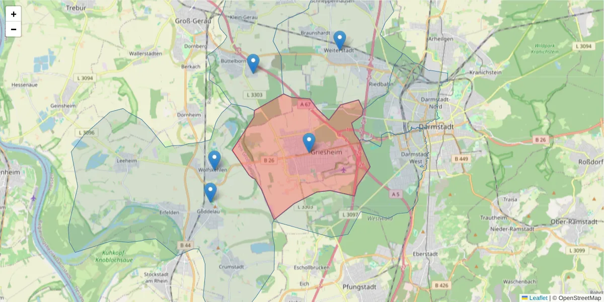 Karte des Postleitzahlen Bereichs  und der umliegenden Postleitzahlen in Deutschland