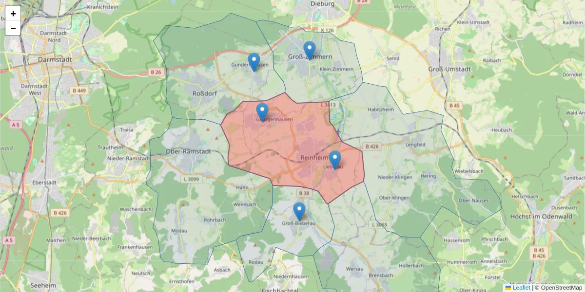 Karte des Postleitzahlen Bereichs  und der umliegenden Postleitzahlen in Deutschland