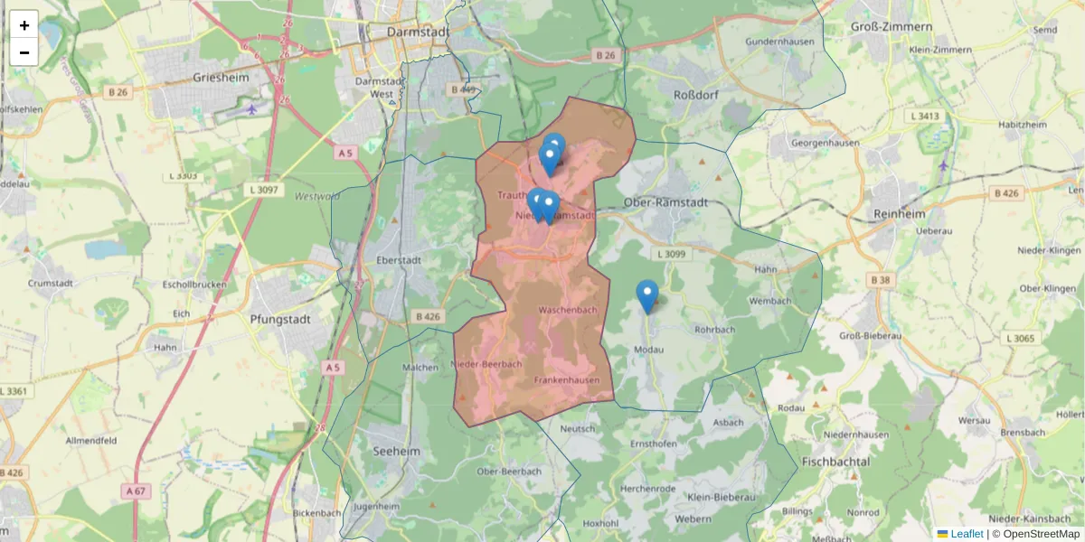 Karte des Postleitzahlen Bereichs  und der umliegenden Postleitzahlen in Deutschland