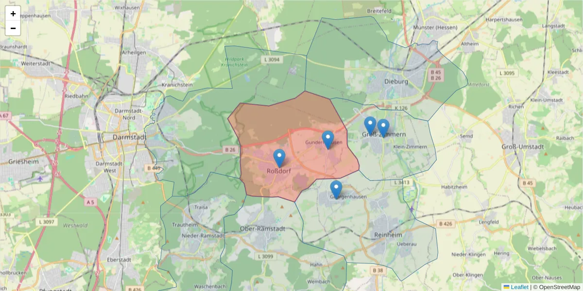 Karte des Postleitzahlen Bereichs  und der umliegenden Postleitzahlen in Deutschland