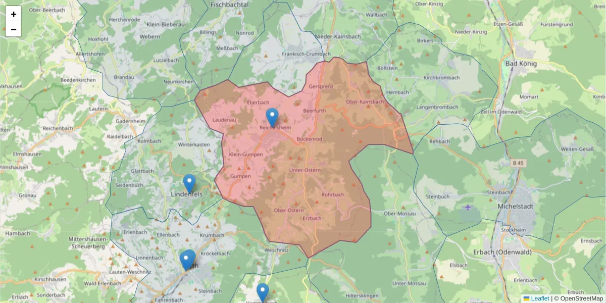 Karte des Postleitzahlen Bereichs  und der umliegenden Postleitzahlen in Deutschland