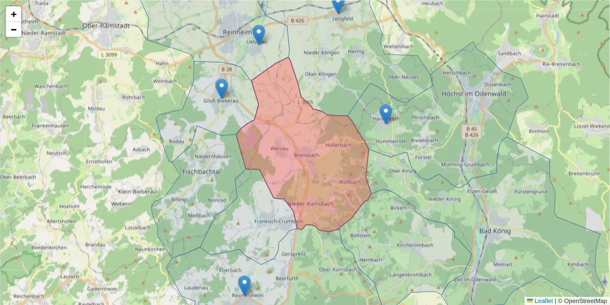 Karte des Postleitzahlen Bereichs  und der umliegenden Postleitzahlen in Deutschland
